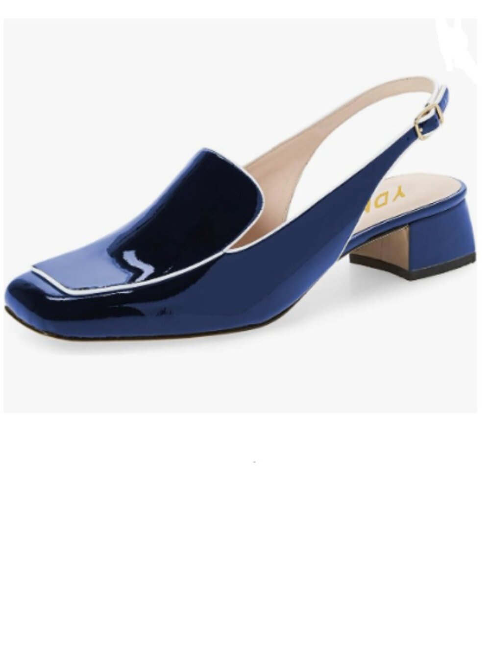 YDN Navy Square Toe Block Low Heels Slingback Formal Loafer Dressy Pump
